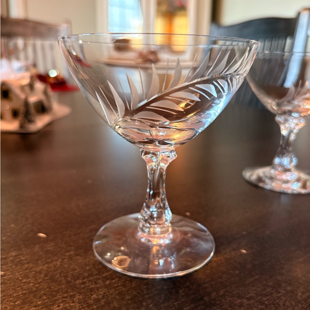 Elegant Vintage Fostoria Plume Crystal Champaign Couple/Tall Sherbet